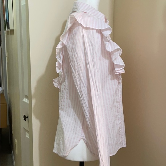 nwot Noisy May Pink White Stripes Frill Button Down Shirt US S - Picture 4 of 7